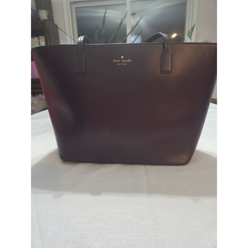 Kate Spade New York Smooth Leather Zip Top Tote Bag Burgundy Plum